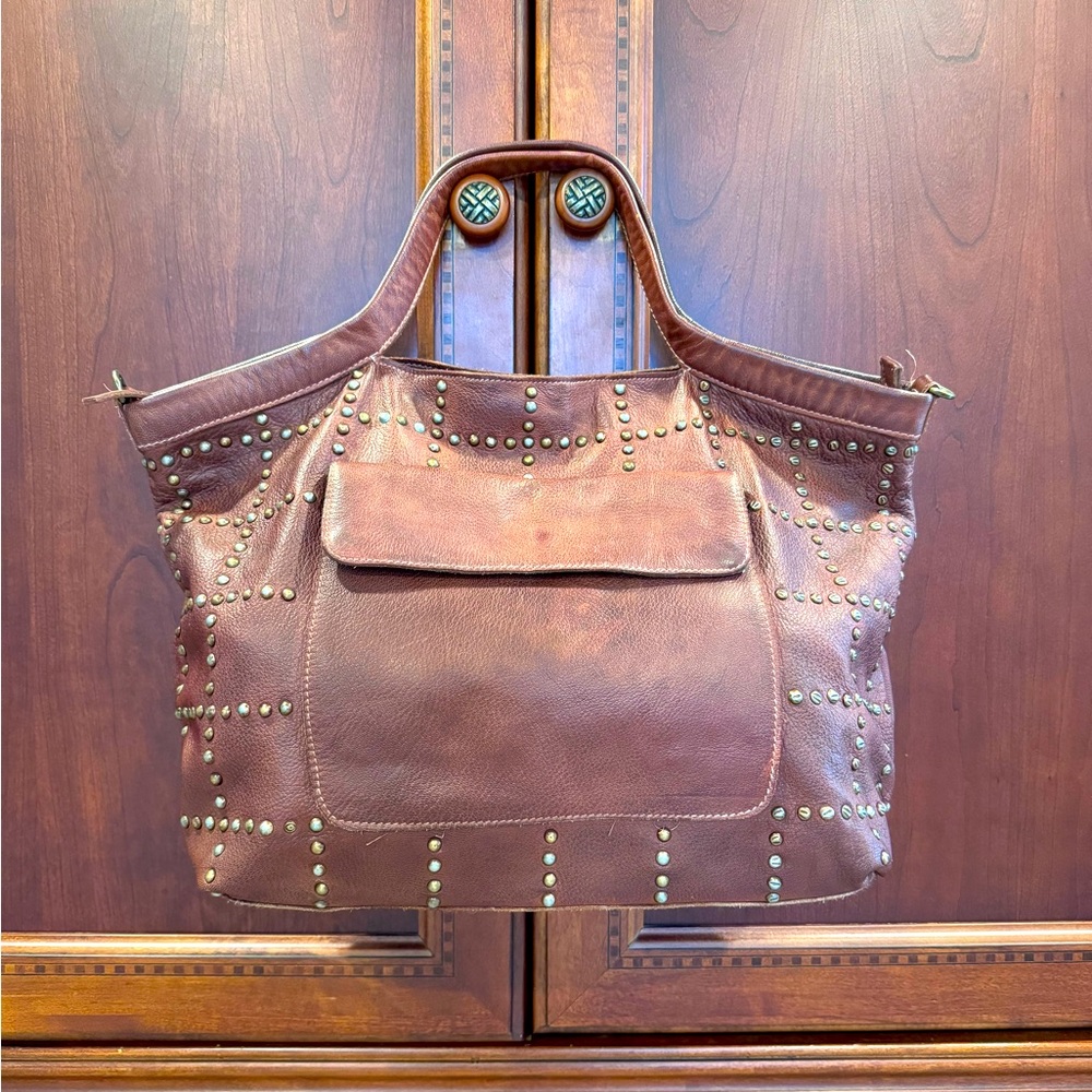Leather studded Boho hobo bag